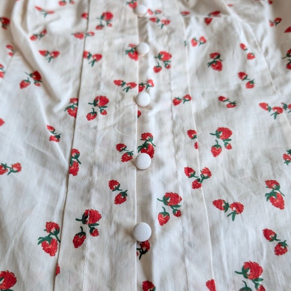 Mint Velvet Strawberry Print Scalloped Collar Blouse Pink/Red Women's Size 6 - Picture 9 of 12